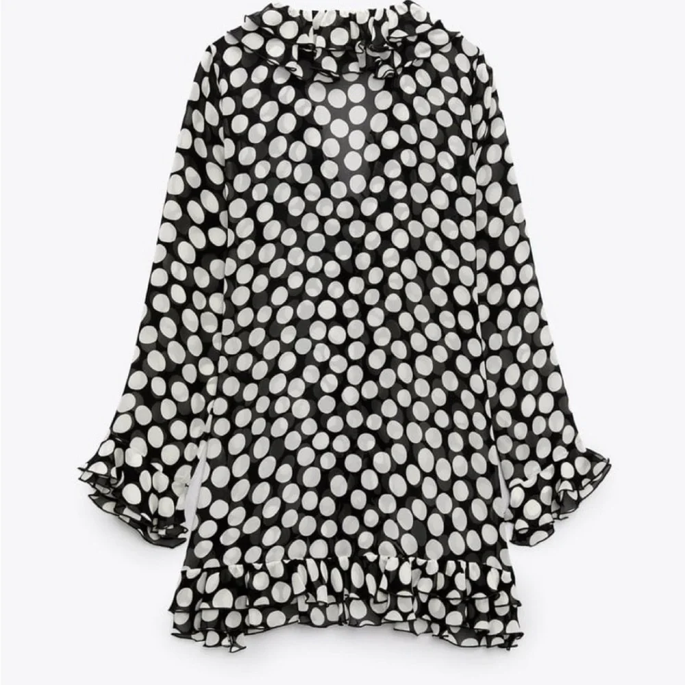 Zara Ruffled Polka Dot Blouse Dress - Small - Picture 8 of 12